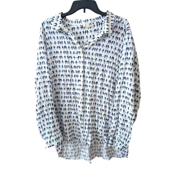 Jane and Delancey Bird Novelty Print Button Down Roll Tab Blouse Plus Size 3X - Picture 1 of 8